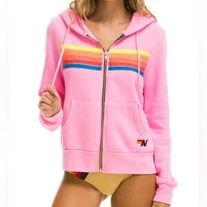 Aviator Nation - 5 STRIPE HOODIE - NEON PINK // NEON RAINBOW
